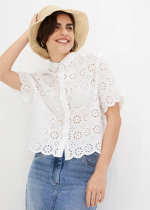 Kortermet bluse i 100% bomull, bonprix