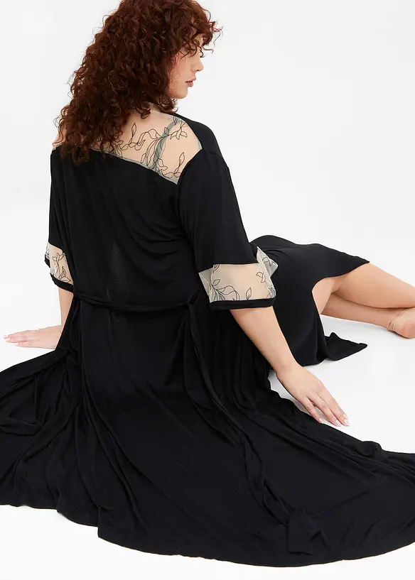 Lang kimono i viskose med broderi, bonprix