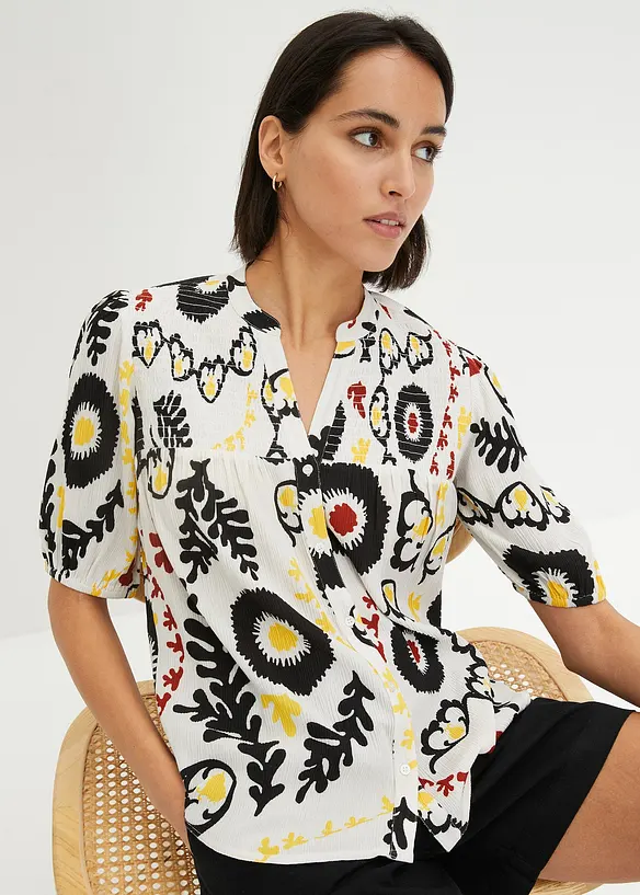 Kortermet bluse med krinklet detalj, i lett viskose, bonprix