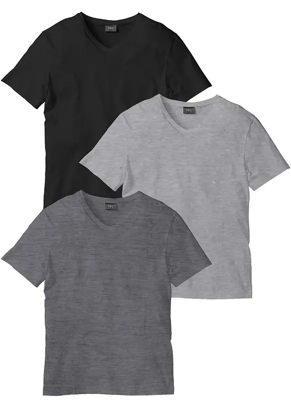 T-skjorte med V-hals (3-pack), bonprix