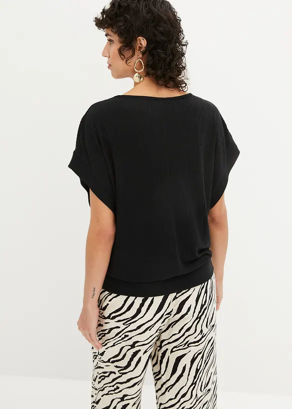 Ribbet topp med flaggermusermer, bonprix