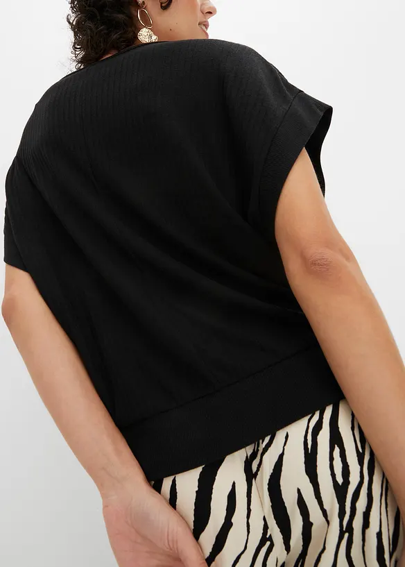 Ribbet topp med flaggermusermer, bonprix