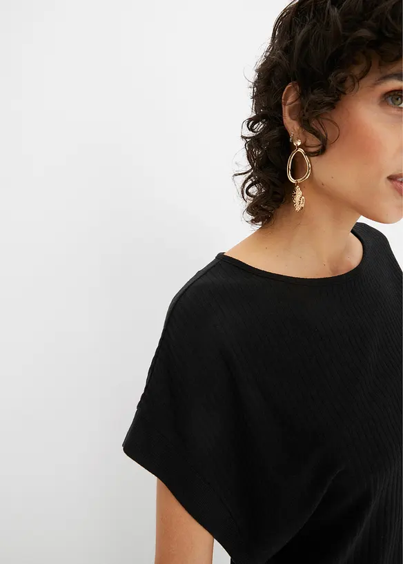 Ribbet topp med flaggermusermer, bonprix