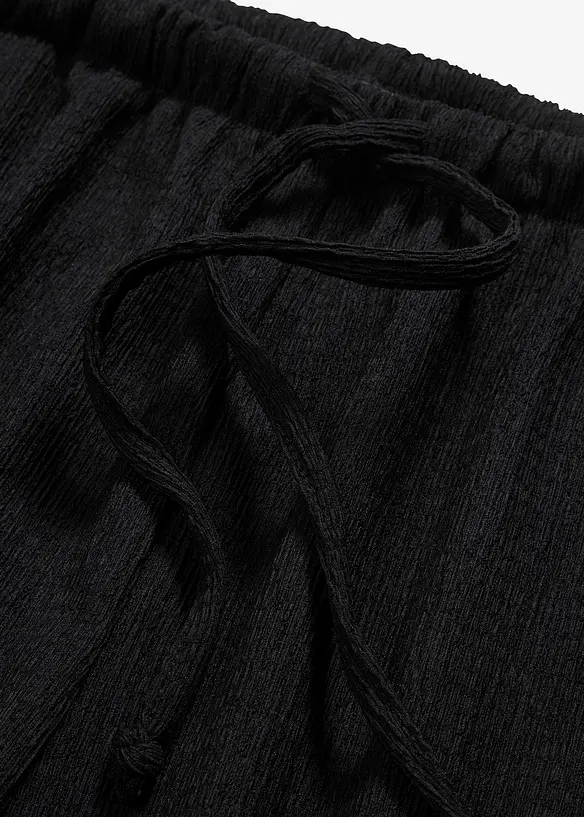 High Waist-bukse av struktur-jersey med elastisk linning og knying, bonprix