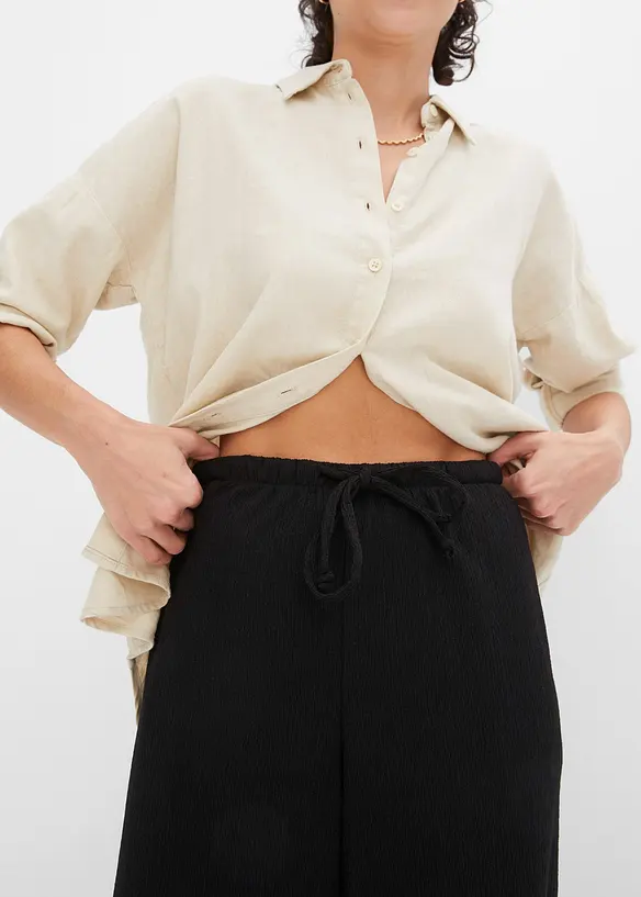 High Waist-bukse av struktur-jersey med elastisk linning og knying, bonprix
