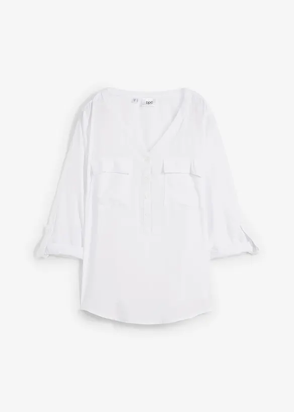 Langermet bluse i lett viskose med V-hals, bonprix