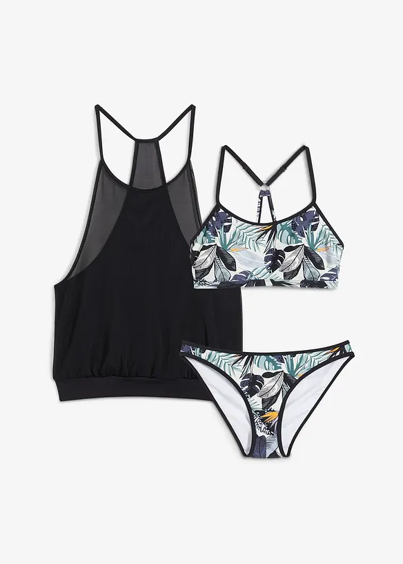 Oversized tankini (3-delt sett) med bustier-bikinioverdel, bonprix