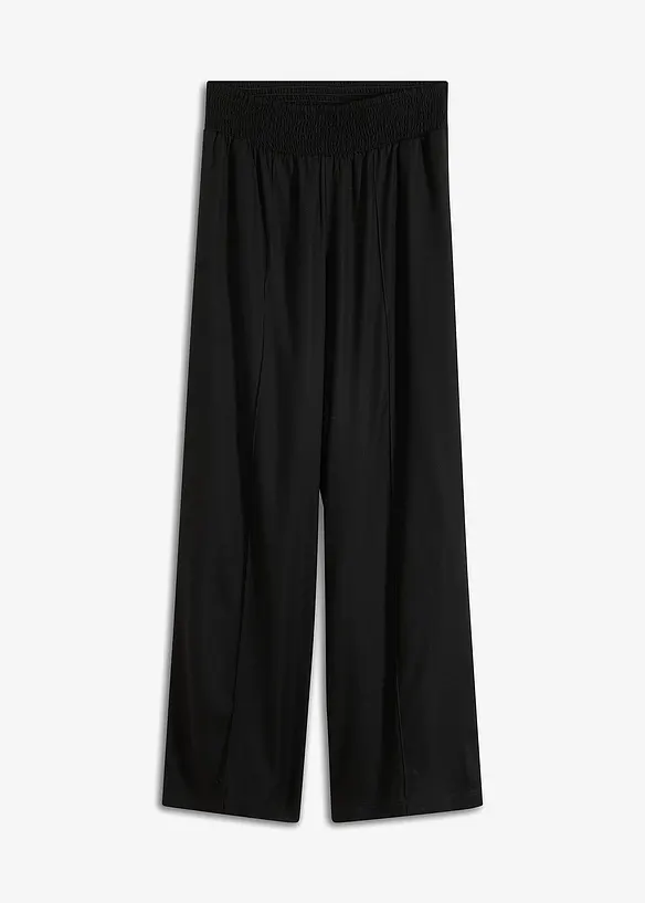 Vid bukse av viskose med High Waist smock-linning, vevd crêpe, bonprix
