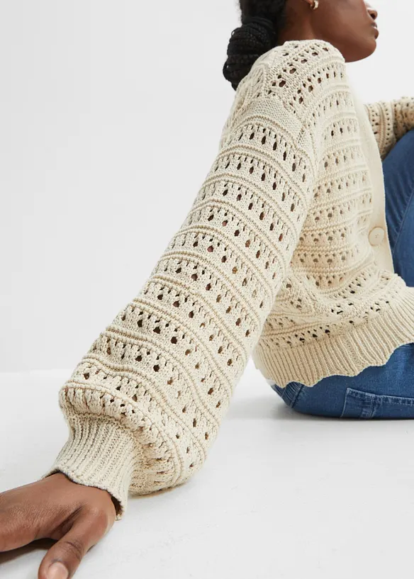 Cardigan i ren bomull med hullmønster, bonprix