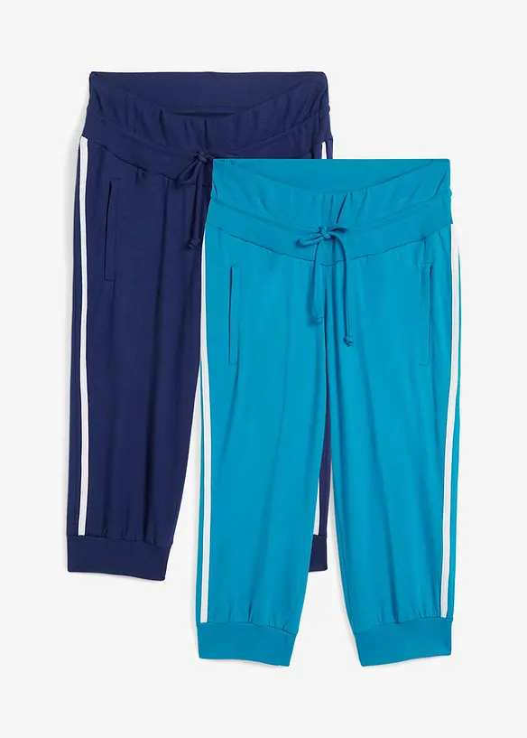 Capribukse i bomullstrikot (2-pack), bonprix