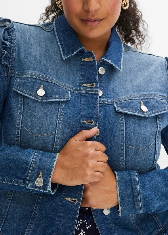 Jeansjakke med volanger, bonprix