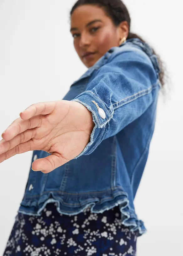 Jeansjakke med volanger, bonprix