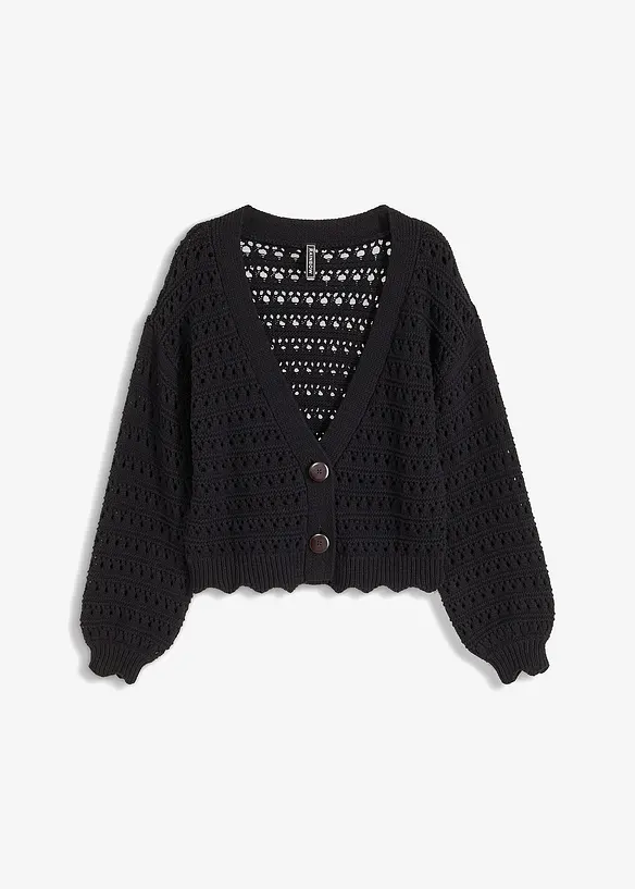 Cardigan i ren bomull med hullmønster, bonprix
