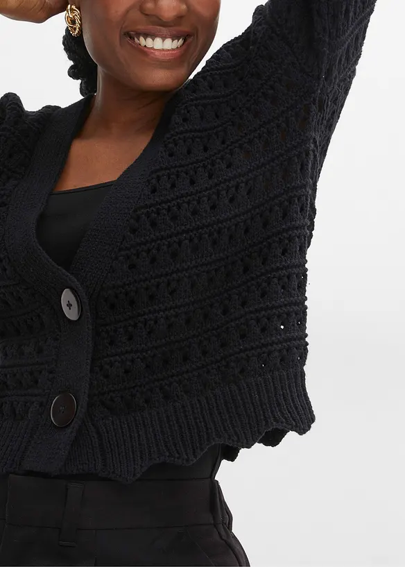 Cardigan i ren bomull med hullmønster, bonprix
