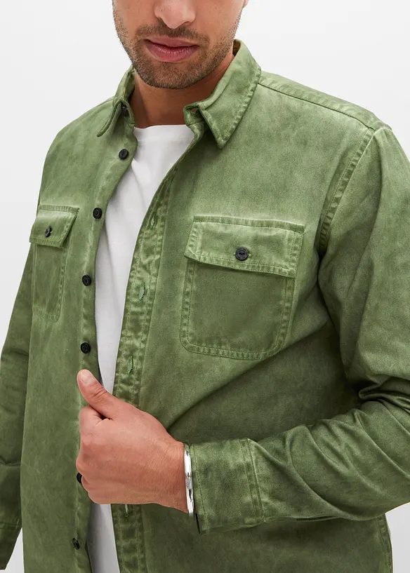 Langermet skjorte i 100% bomull i vasket look, bonprix