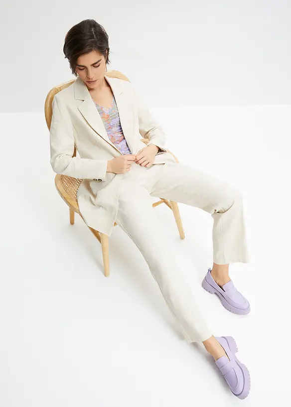 Lang blazer i lin- og viskosemiks, bonprix