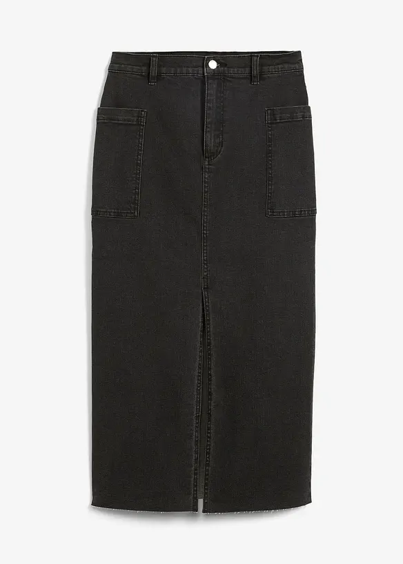 Jeansskjørt med splitt, midi, bonprix