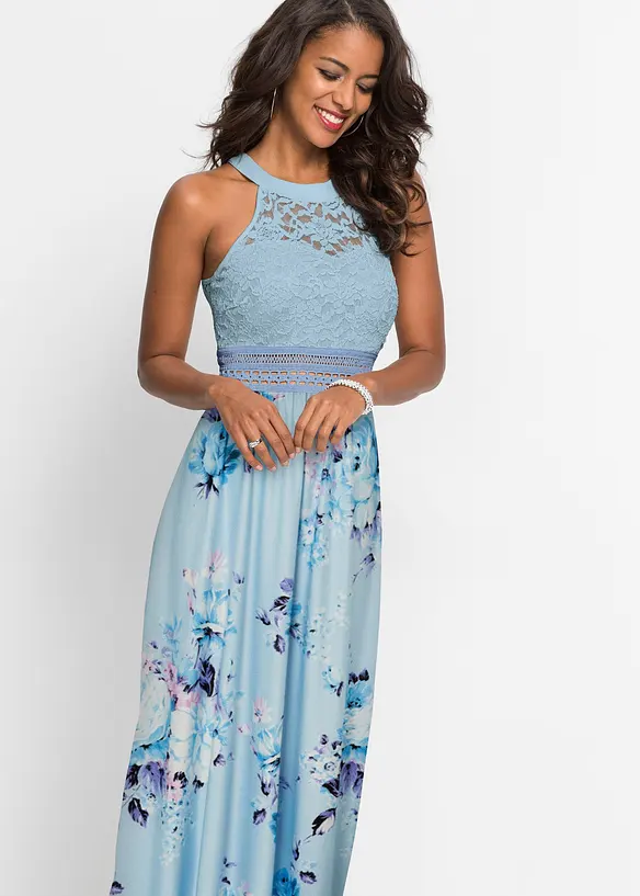Maxi-sommerkjole med blonder og blomstermønster, bonprix