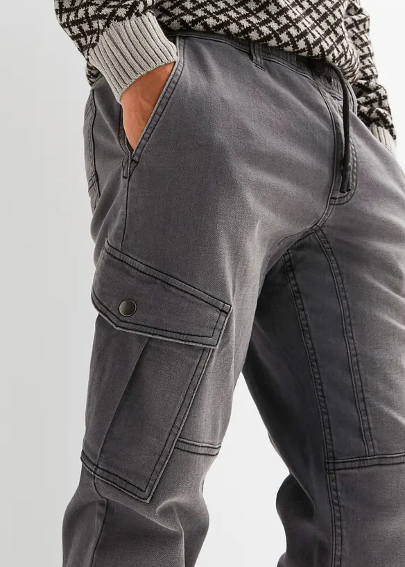 Regular Fit sweat-jeans med cargolommer, Straight, bonprix