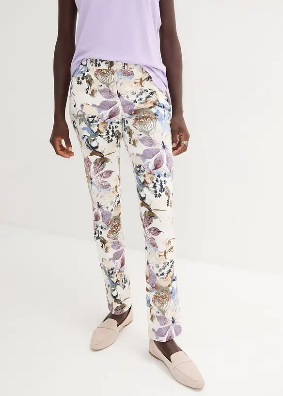 Bukse med stretch og blomstermønster, bonprix