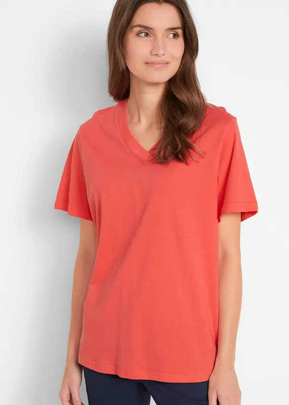 Vid, lang topp med V-hals, kortermet (5-pack), bonprix