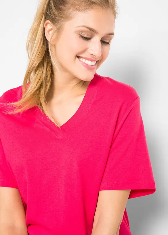 Vid, lang topp med V-hals, kortermet (5-pack), bonprix