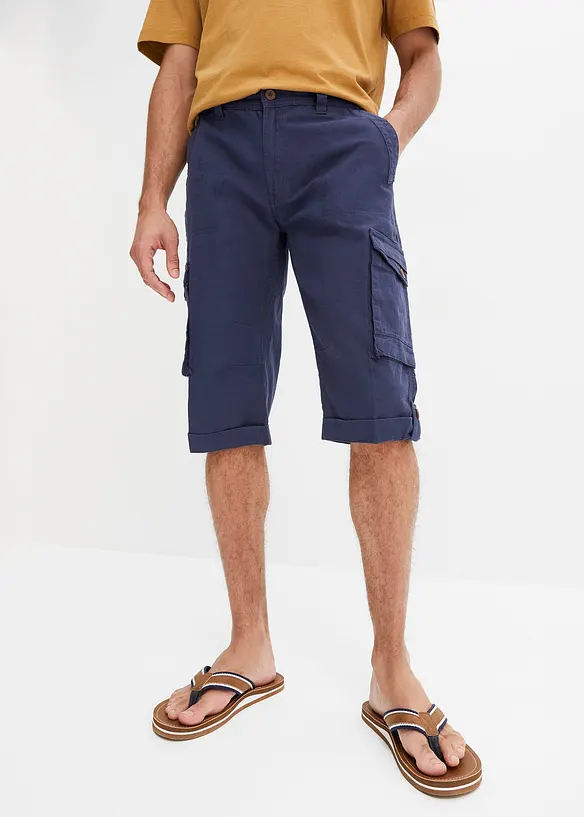 Lang cargo bermudashorts i lett linmiks, Regular Fit, bonprix