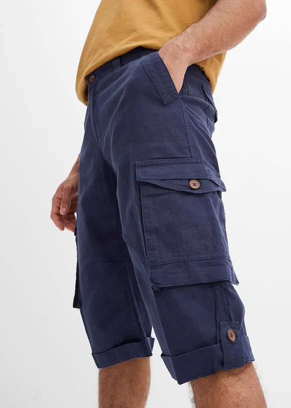 Lang cargo bermudashorts i lett linmiks, Regular Fit, bonprix