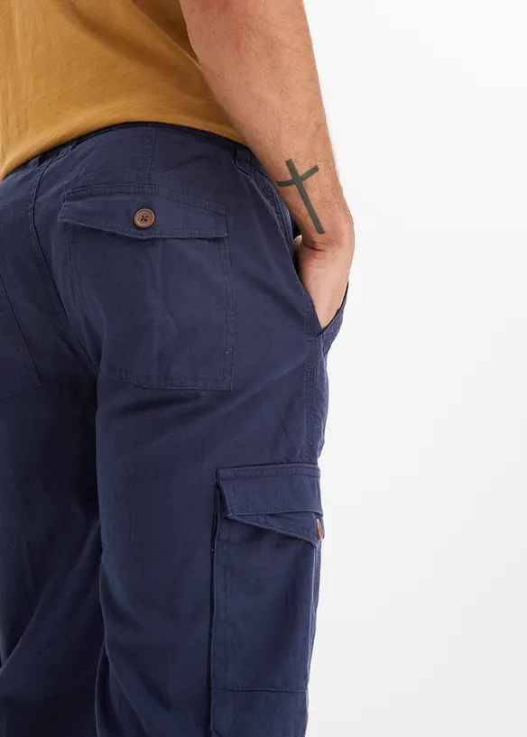 Lang cargo bermudashorts i lett linmiks, Regular Fit, bonprix