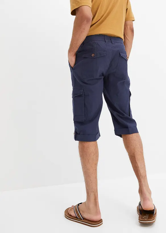 Lang cargo bermudashorts i lett linmiks, Regular Fit, bonprix
