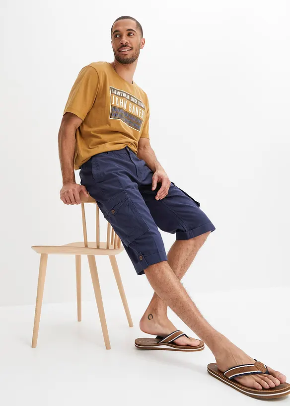 Lang cargo bermudashorts i lett linmiks, Regular Fit, bonprix