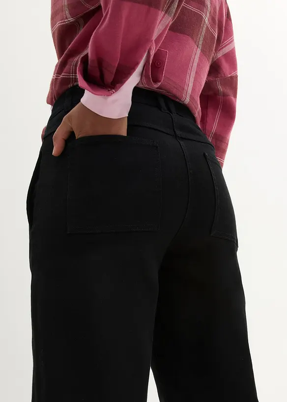 High Waist Barrel-twillbukse med forovervendte sømmer i sidene og komfortlinning, bonprix