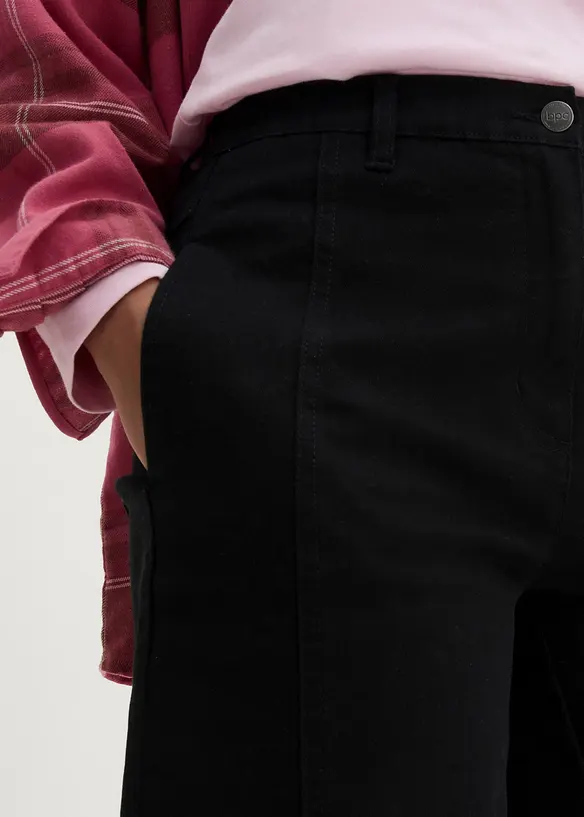 High Waist Barrel-twillbukse med forovervendte sømmer i sidene og komfortlinning, bonprix