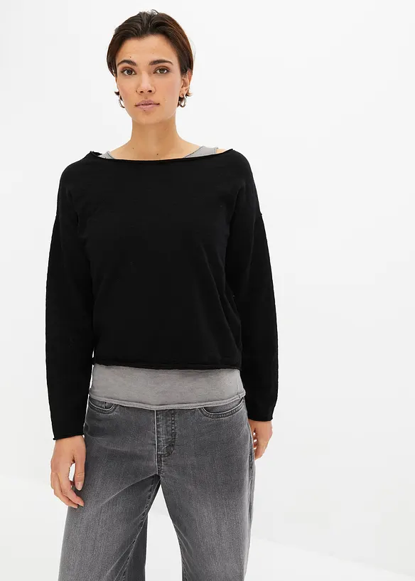 Genser og topp i ren bomull (2-delt sett), bonprix