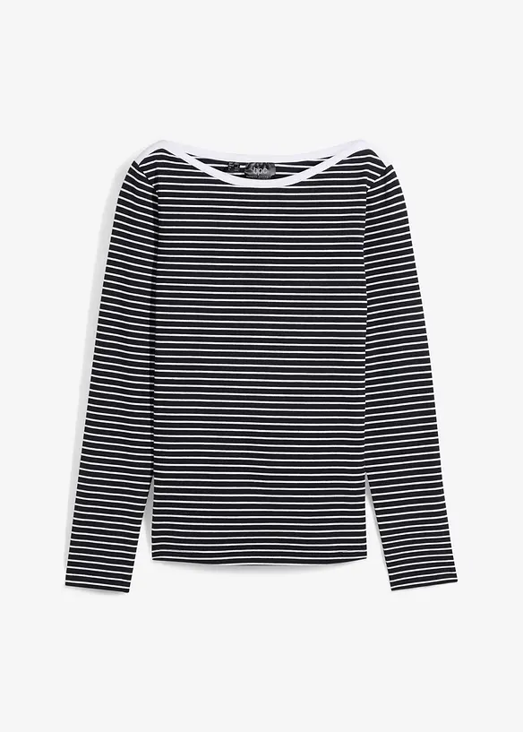Stripet langermet topp med båthals, bonprix