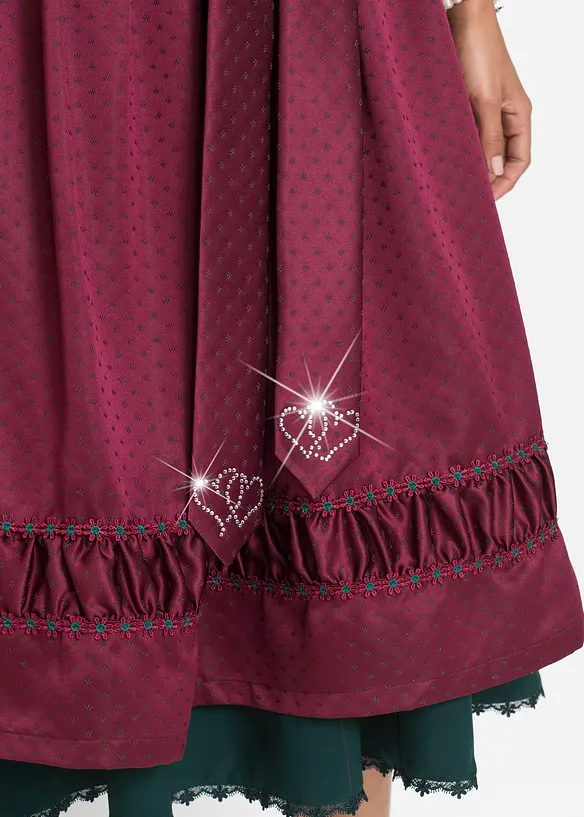 Dirndl med sateng-forkle med broderier (2-delt sett), bonprix