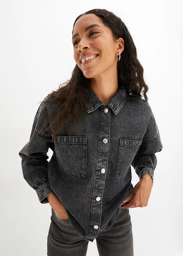 Oversized jeans-skjorte av økologisk bomull, bonprix