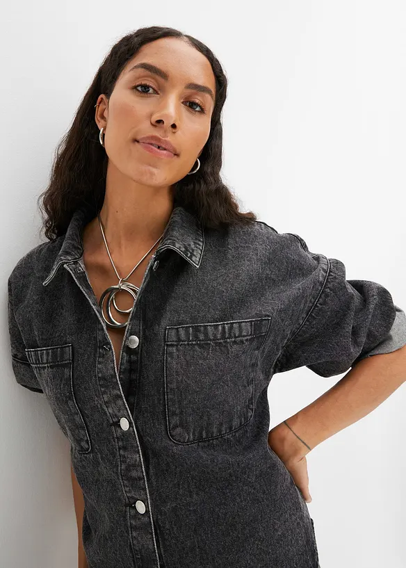 Oversized jeans-skjorte av økologisk bomull, bonprix