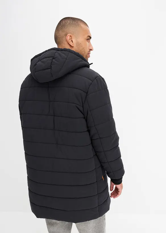 Vattert parkas med hette og detaljer i imitert skinn, bonprix
