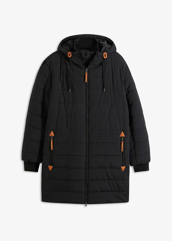 Vattert parkas med hette og detaljer i imitert skinn, bonprix