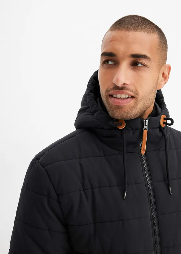 Vattert parkas med hette og detaljer i imitert skinn, bonprix