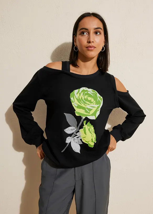 Oversized sweatshirt med blomstertrykk, bonprix