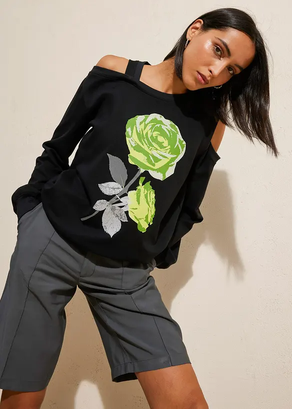 Oversized sweatshirt med blomstertrykk, bonprix