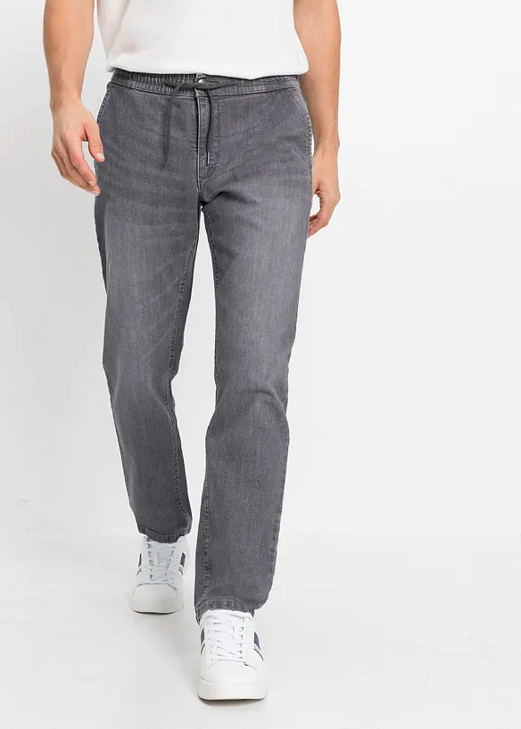 Regular Fit-pull on-jeans i lett materiale med stretch og komfortlinning, Straight, bonprix