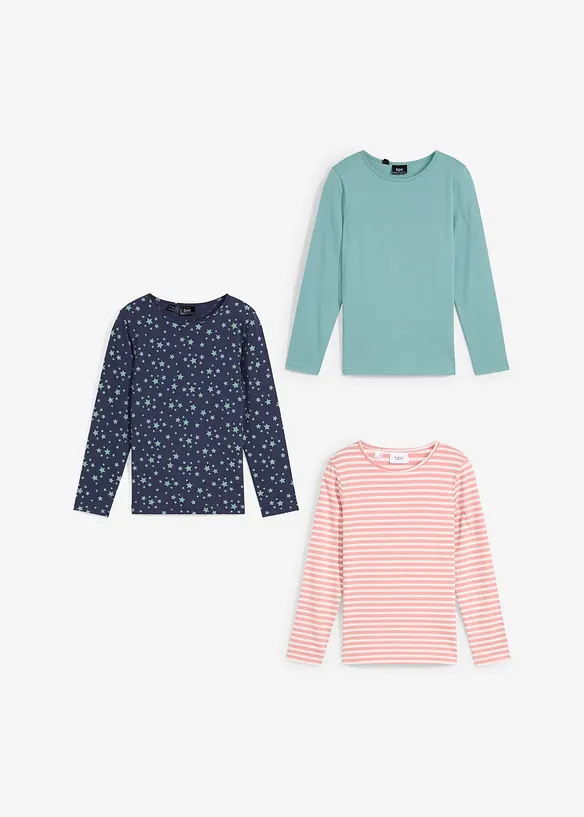 Langermet shirt av økologisk bomull for barn (3-pack), bonprix