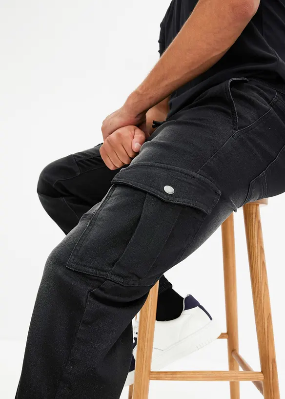 Regular Fit sweat-jeans med cargolommer, Straight, bonprix