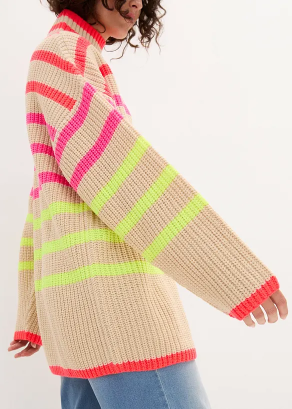 Oversized genser med neonstriper, bonprix