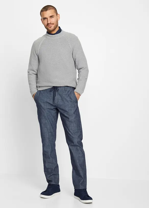 Regular Fit Chambray-chinosbukse, Straight, bonprix