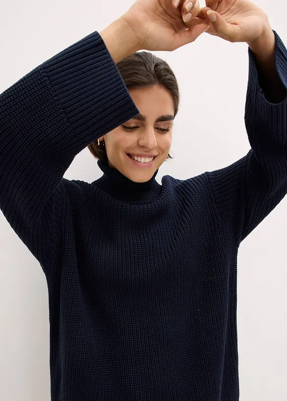 Oversized genser i bomullsmiks med vid, høy hals, bonprix