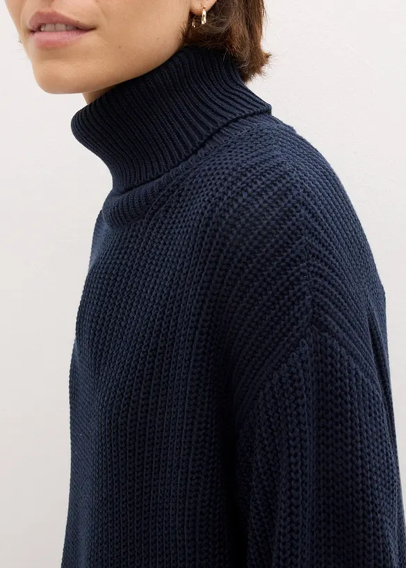 Oversized genser i bomullsmiks med vid, høy hals, bonprix